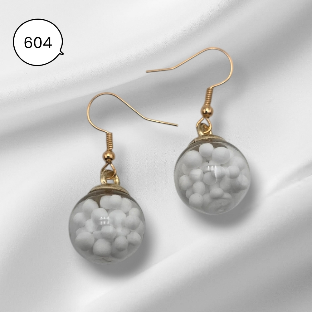 Handmade Gold & White Clear Sphere Earrings – Elegant Dangle Jewelry